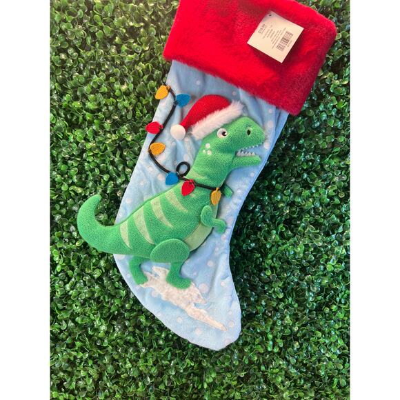 NWT Hobby Lobby Dinosaur Christmas Stocking Felt 3D Xmas Lights Blue Red New - Picture 1 of 6